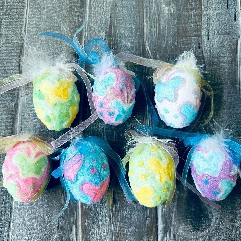 Easter Eggs Glitter Print Feather Ornaments Spring Bowl Filler